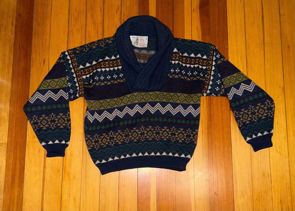 Vintage Peter Werth Survival Fashion Shawl Collar Patterned Sweater Size M